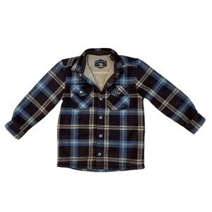 Freedom Foundry | Plaid Double Fleece Button Sweatshirt Jacket Blue Brown, XS